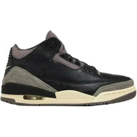 Jordan 3 A Ma Maniére sneaker in black tumbled leather with grey suede overlays and a vintage-style cream midsole.