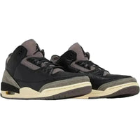 A Ma Maniére Jordan 3 Retro in black tumbled leather with violet ore accents and a vintage-style cream midsole.