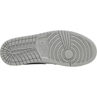 Light Smoke Grey rubber outsole of the Jordan 1 Mid sneaker with a circular pivot point and classic Nike branding.