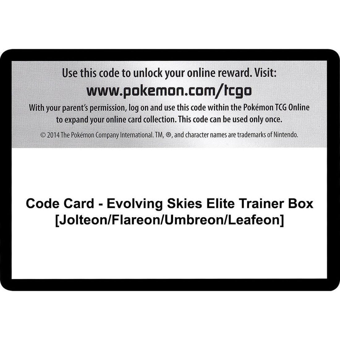 Code Card - Evolving Skies Elite Trainer Box [Jolteon/Flareon/Umbreon/Leafeon]