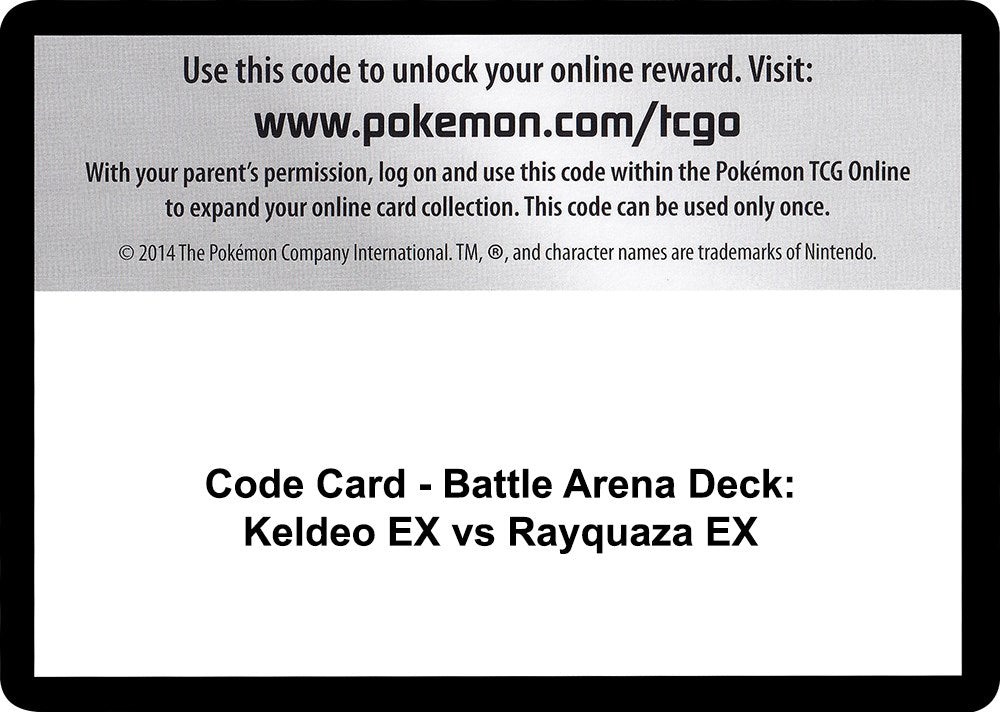 Code Card - Battle Arena Deck: Keldeo EX vs Rayquaza EX
