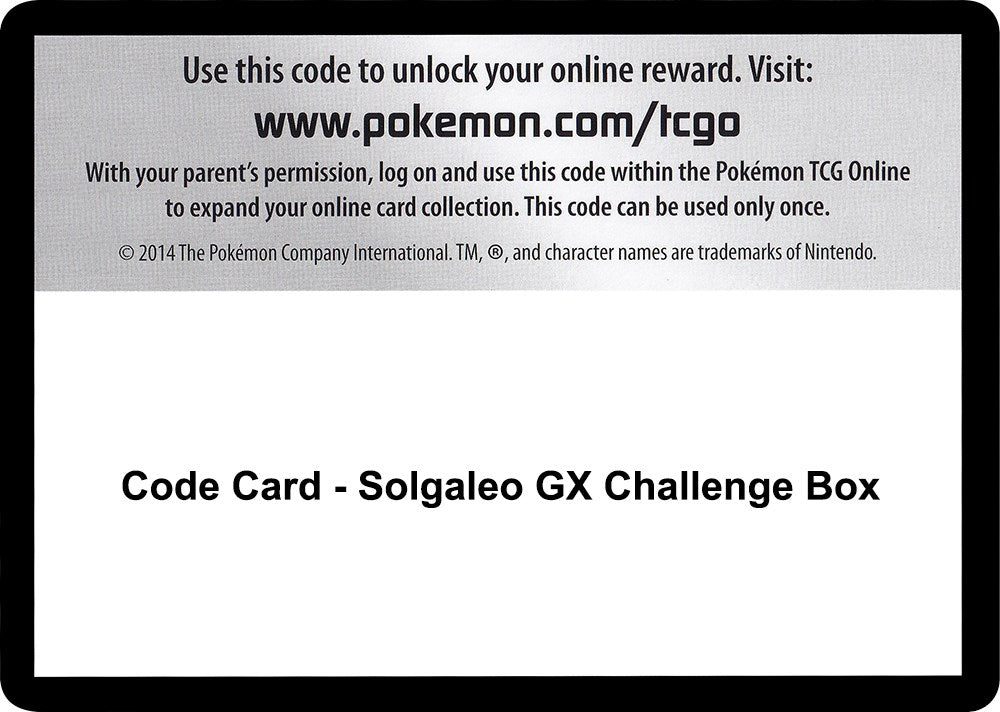 Code Card - Solgaleo GX Challenge Box