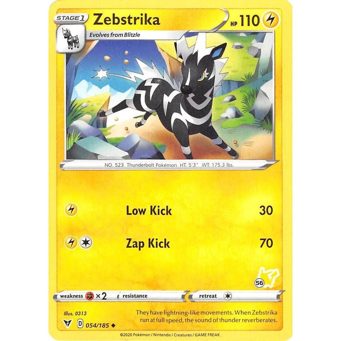 Zebstrika - 054/185 (#56 Pikachu Stamped)