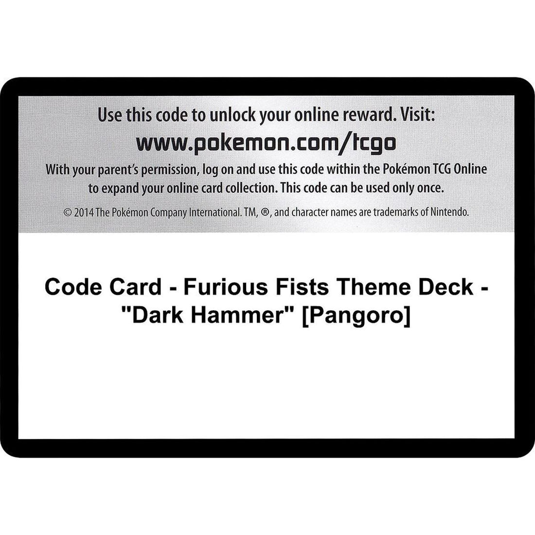 Code Card - Furious Fists Theme Deck - "Dark Hammer" [Pangoro]