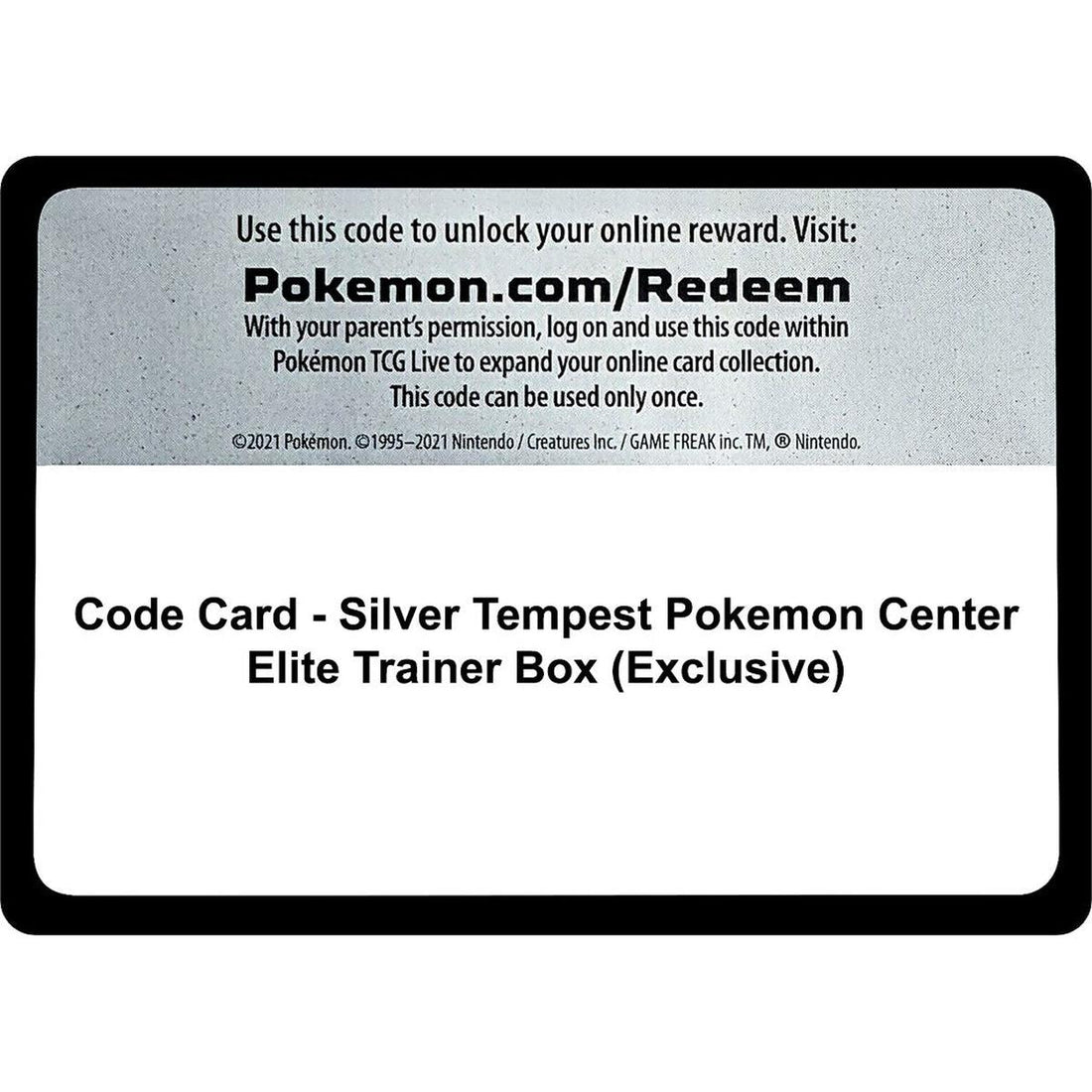 Code Card - Silver Tempest Pokemon Center Elite Trainer Box (Exclusive)