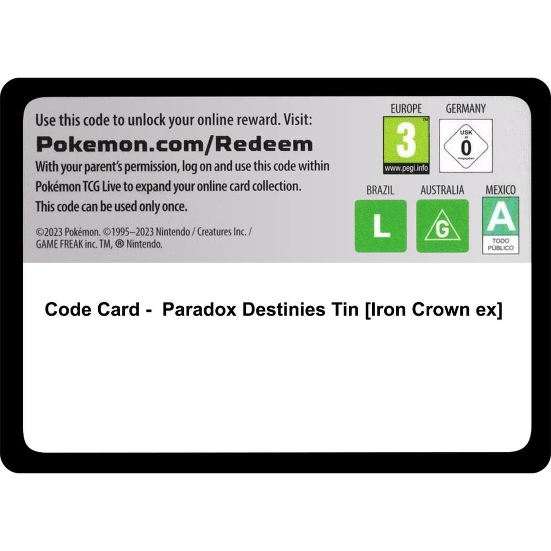 Code Card - Paradox Destinies Tin [Iron Crown ex]