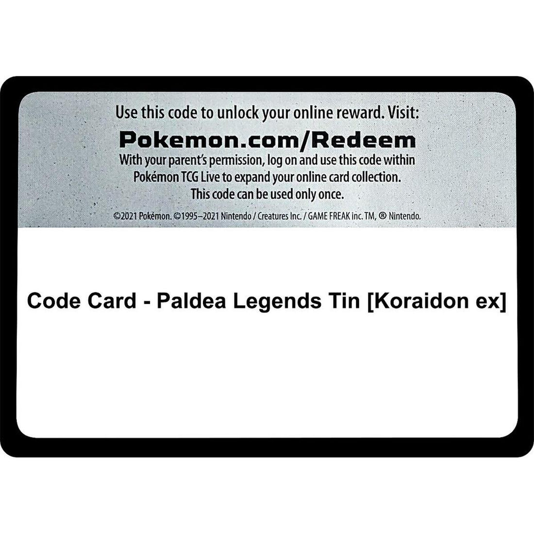 Code Card - Paldea Legends Tin [Koraidon ex]