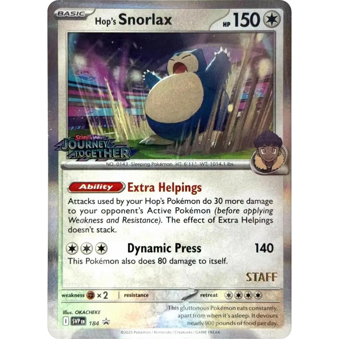 Hop's Snorlax - 184 (Prerelease) [Staff]