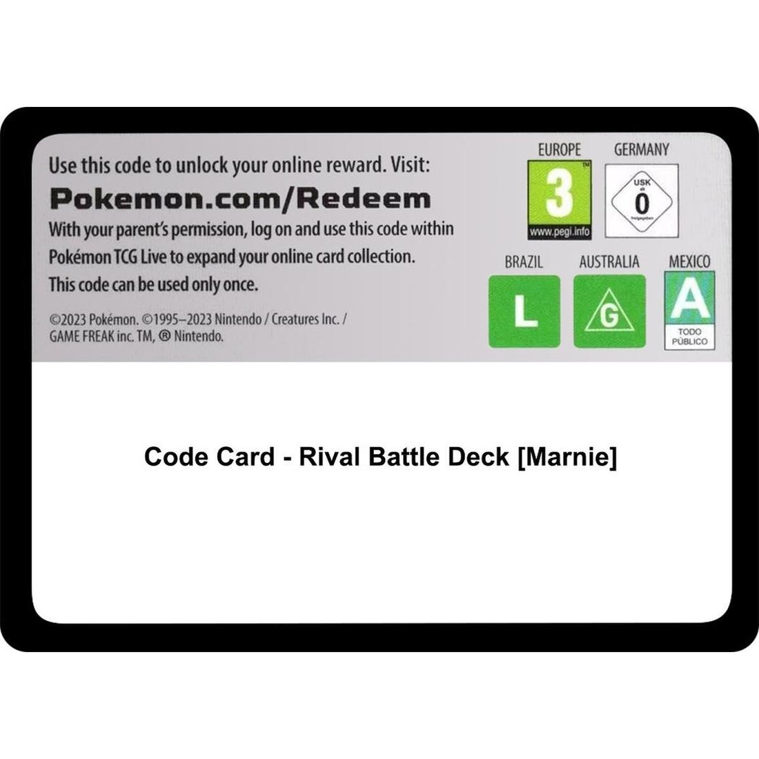 Code Card - Rival Battle Deck [Marnie]