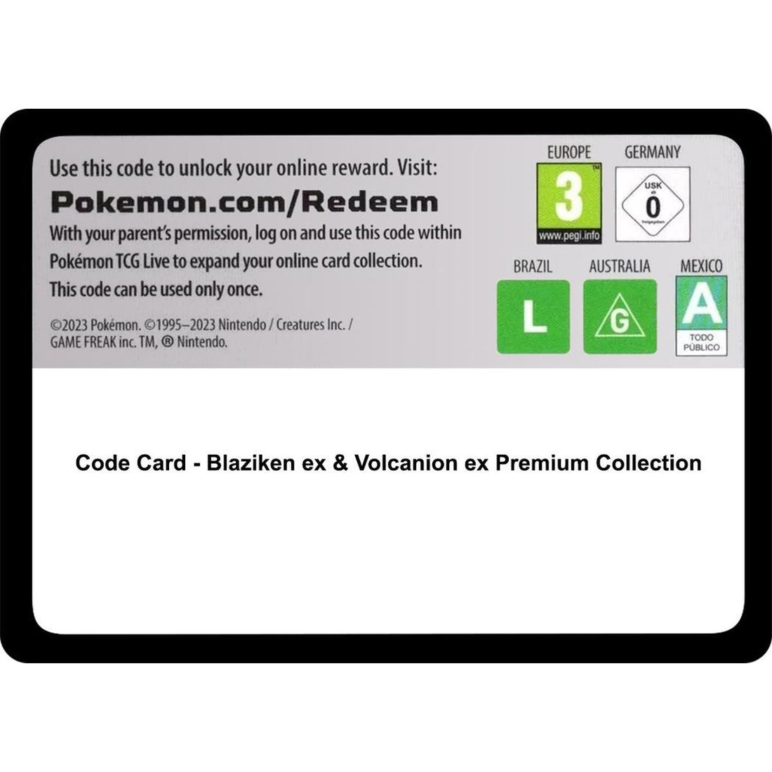 Code Card - Blaziken ex & Volcanion ex Premium Collection