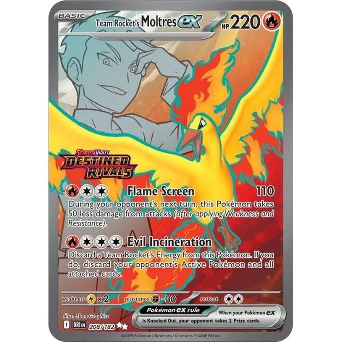 Team Rocket's Moltres ex - 208/182 (Destined Rivals Stamp)
