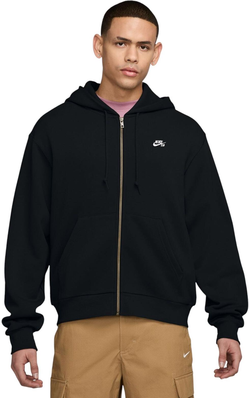 NIKE SB JUMPER HOOD FLEECE ZIP ESSENTIAL LOGO BLACK/WHITE