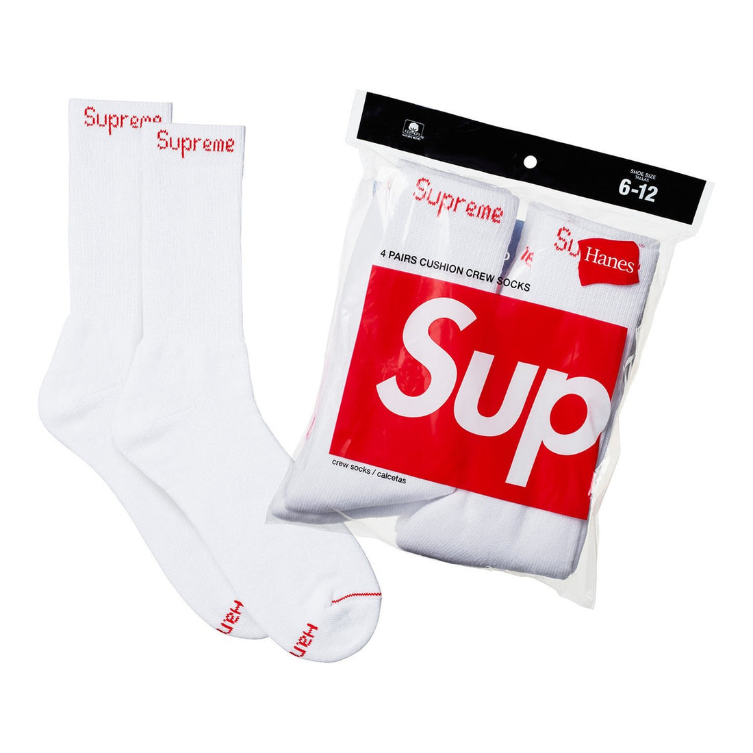 Supreme Hanes Crew Socks (4 Pack) White
