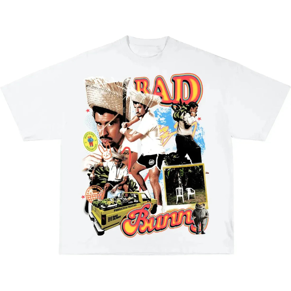 BAD BUNNY FESTIVE BOOTLEG WHITE TSHIRT