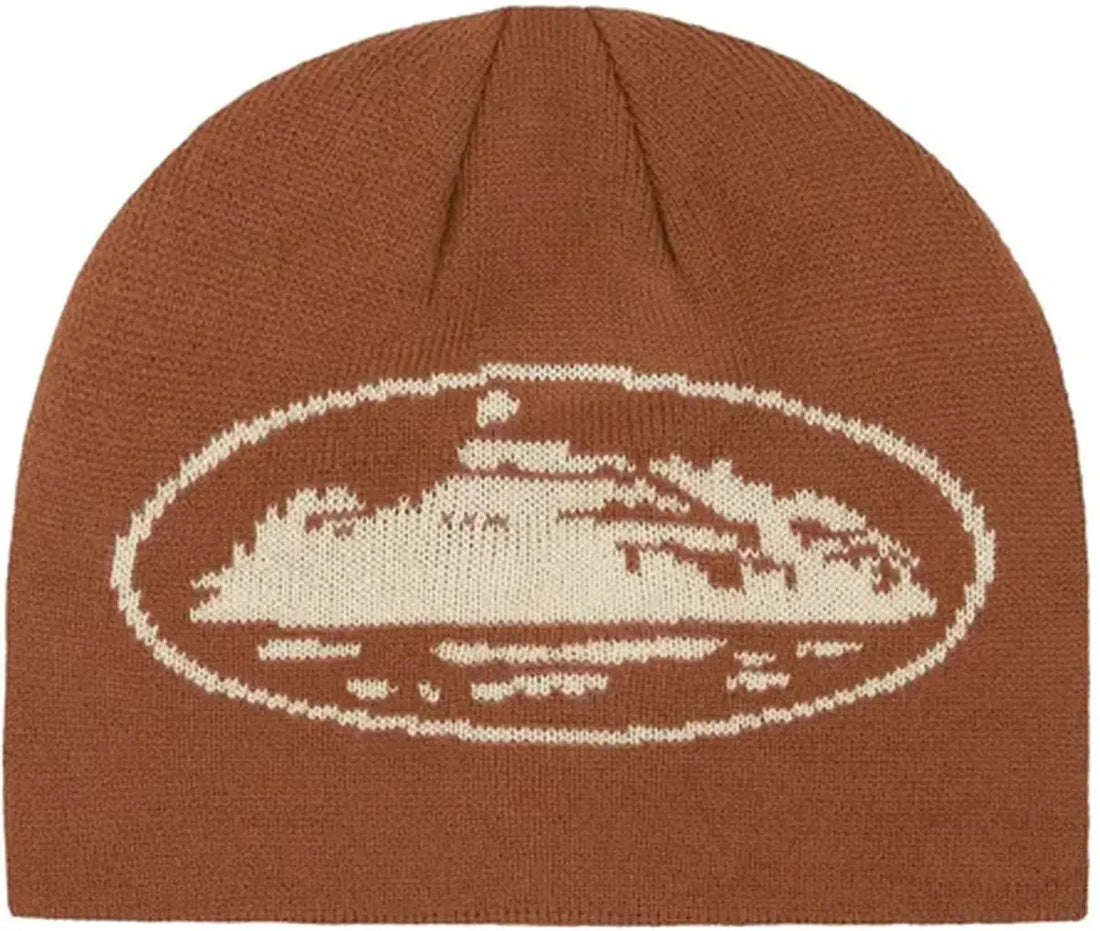 Corteiz Alcatraz Skully Beanie Brown